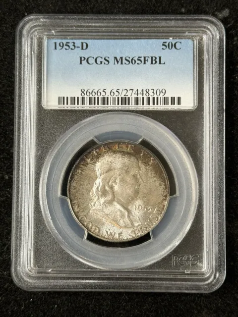 Toned 1953 D Franklin Silver Half Dollar PCGS MS65FBL