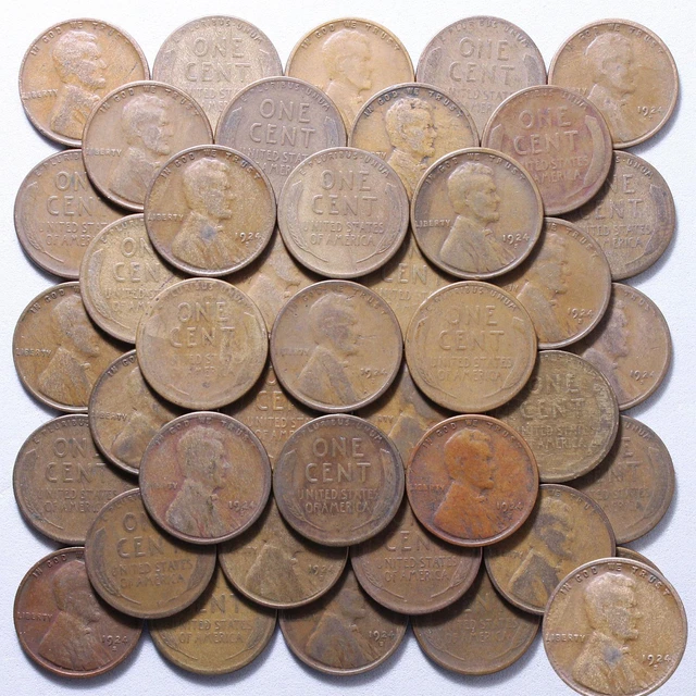 1924 S Lincoln Wheat Cent Roll 50 Circulated Pennies US Coins