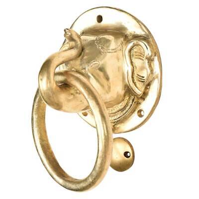 Antique Brass Elephant Head With Trunk Up Door Knocker Ring Door Bell