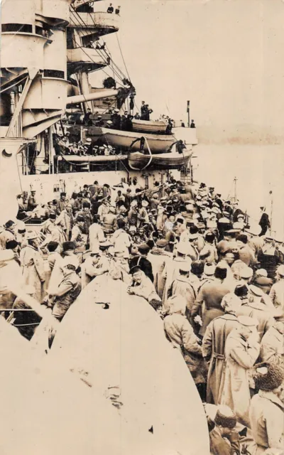 Postcard Ships Hms " Marlborough "  Bolshevic Refugees On Board Civil War 1919 A