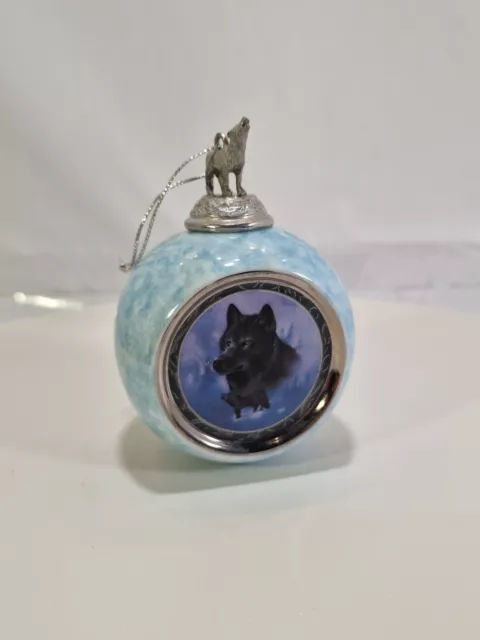 Vintage 1997 Bradford Exchange Black Knight Wolf Glass Blue Ornament