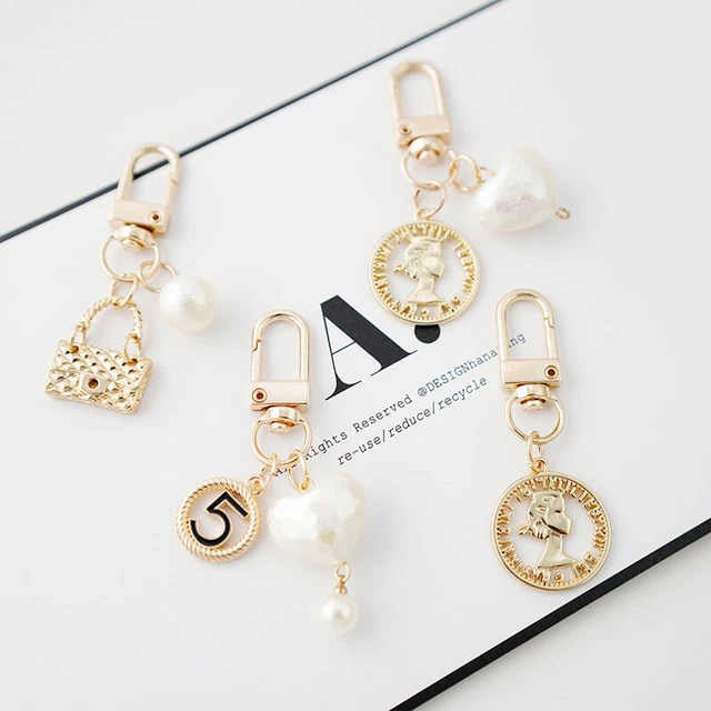 Creative Beauty Head Pearl Keychain Womens Charm Bag Trinket Heart Car €
