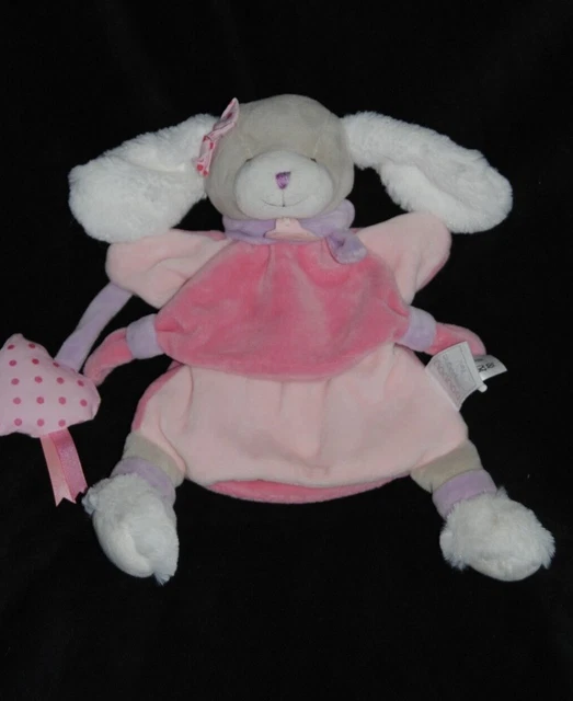 DOUDOU ET COMPAGNIE marionnette chien Noopette rose blanc lapin  DC3083 NEUF