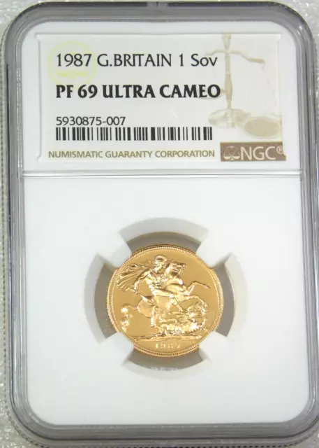 1987 Great Britain Gold 1 Full Sovereign NGC PF69 Ultra Cameo Proof PQ #F657