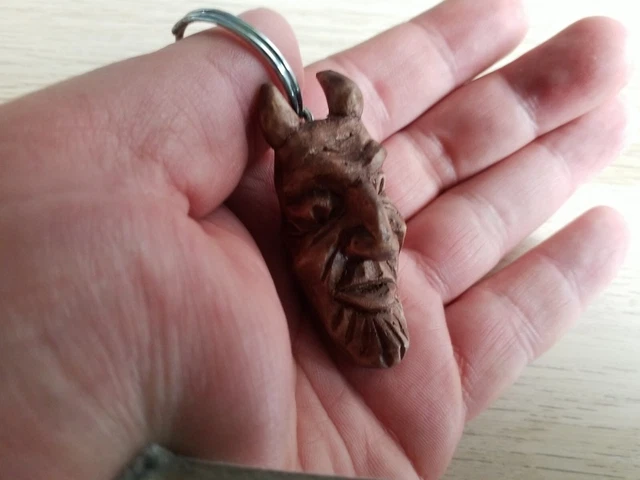 Wooden DEVIL EVIL traditional Handmade, Keychain
