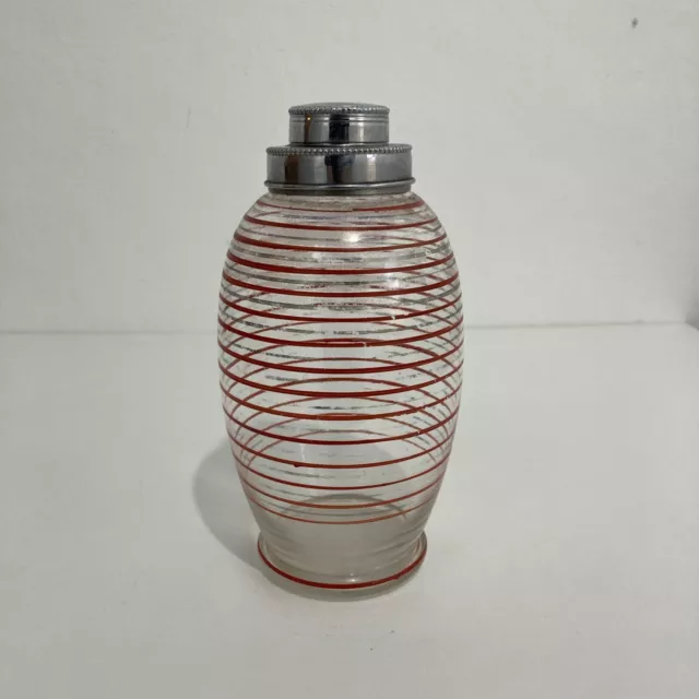 Vintage Art Deco Red Striped Glass Cocktail Shaker