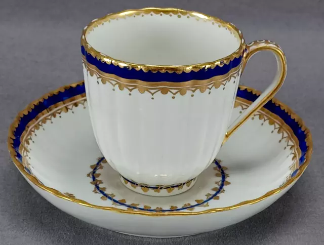 Derby Cobalt & Gold Fluted Porcelain Coffee Cup & Saucer Circa 1784-1806