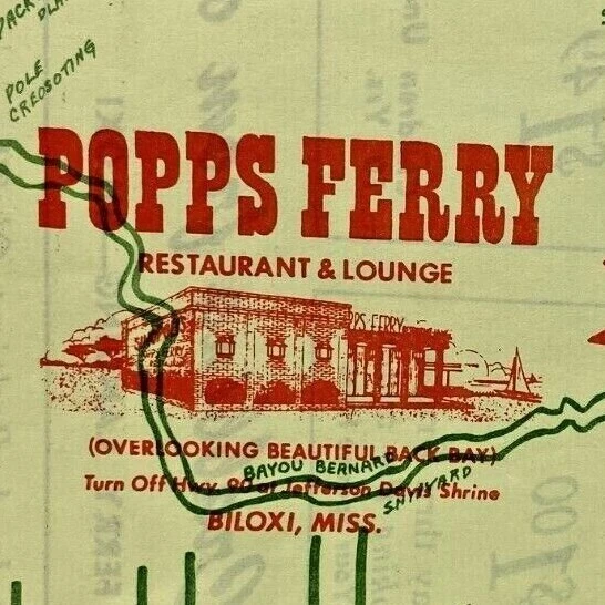 1970S SINOPOLI'S POPPS Ferry Road Restaurant Lounge Menu Map Biloxi