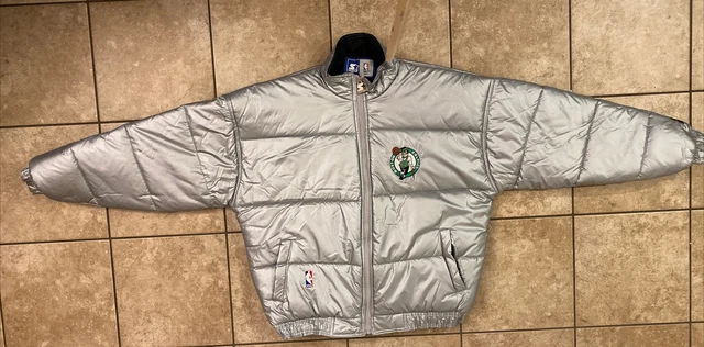 Vintage 90s Boston Celtics Jacket NBA Starter Zip Up Puffer Jacket Large Silver