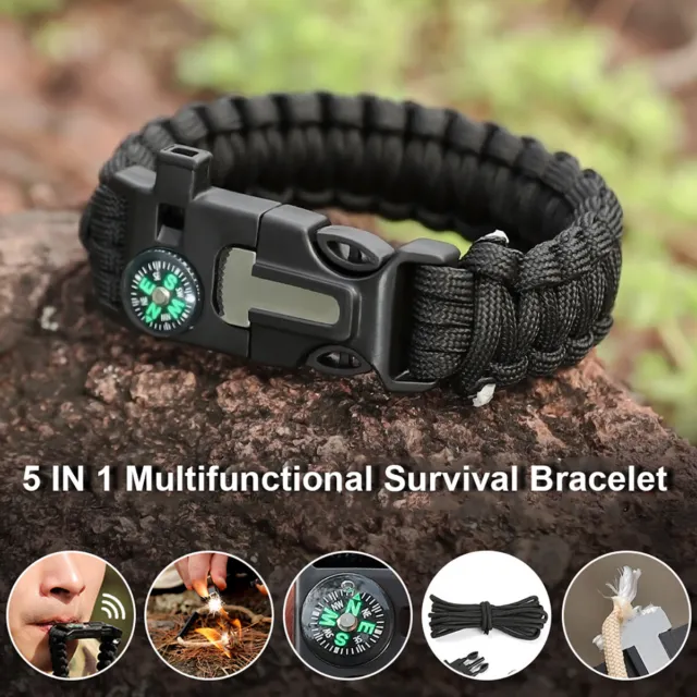 Outdoor Adjustable Paracord Survival Emergency Bracelet Camping Hiking Wristband