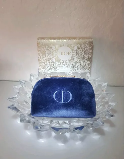 Dior Kosmetiktasche, Tasche, Clutch, Kulturbeutel, Beauty Bag, Samt Blau, Gold