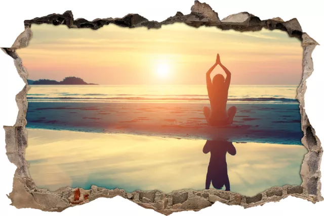 Mujer en Una Pose de Yoga la Playa - 3D-Look Avance Wandtattoo Aufkleber-Stick