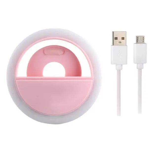 Portable USB LED Selfie Ring Light Phone Enhancing Light - Pink