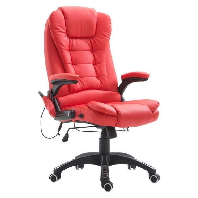 HOMCOM Executive Chair 22.4"x26.8"x47.6" PU Leather Heated Adjustable Red W/Arms
