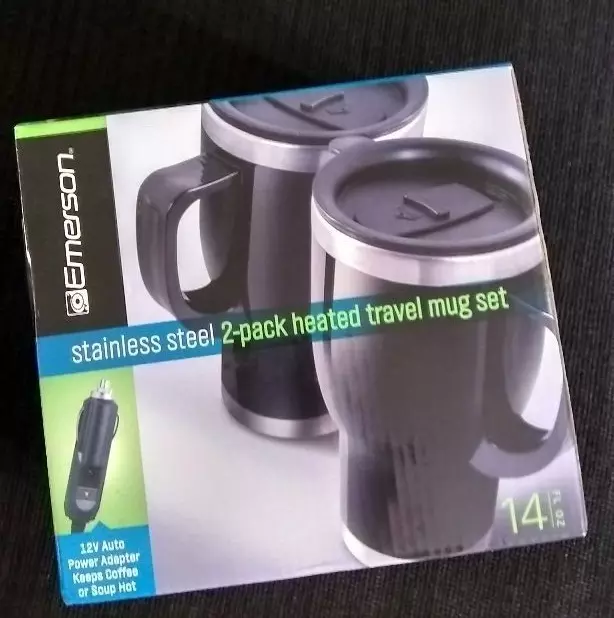 Emerson stainless steel 2PACK heated Travel Mug Set --Sealed Box-Never Opened--
