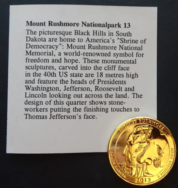 USA Mount Rushmore National Park vergoldeter Vierteldollar mit COA