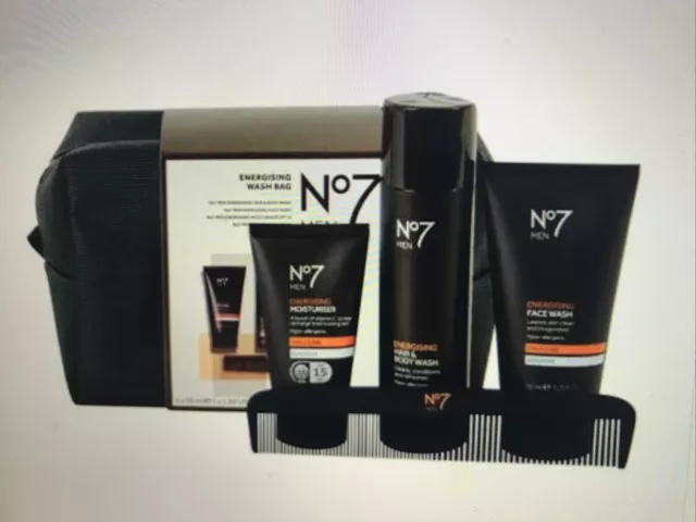 Boots No 7 Mens Energising Wash Bag  + Body Wash, Face Wash, Etc -New