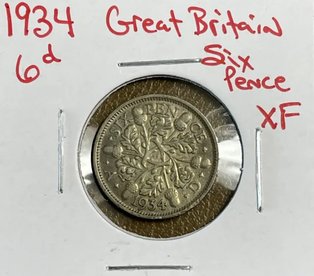 1934 Great Britain 🇬🇧 6 Pence Silver Sixpence