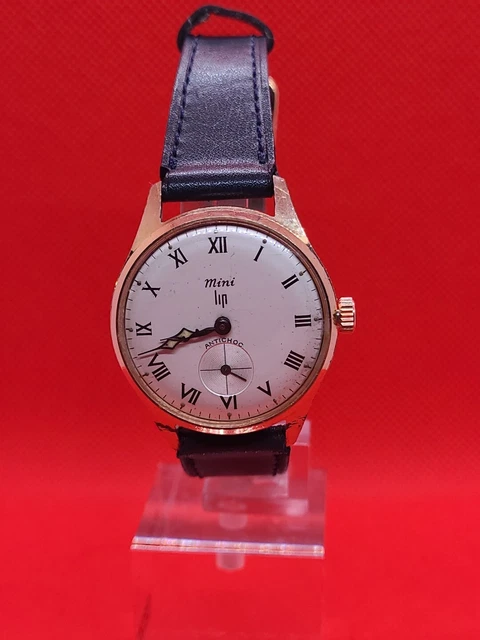 Ancienne Montre Bracelet LIP - Boîtier Plaqué Or, Bracelet Cuir - Mécanique à Remontage Manuel