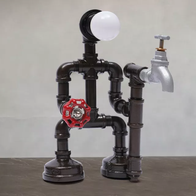 Robot Water Pipe Desk Light Industrial Retro Rust Iron Water Pipe Table Lamp