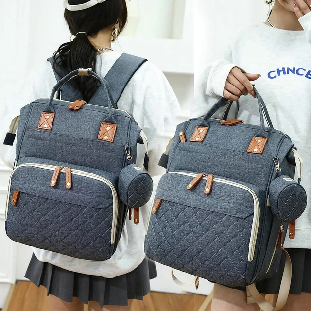 Waterproof Diaper Backpack Maternity Nappy Mom Large Multifunction Baby Bag Gray