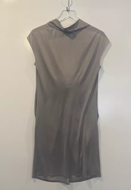 Barneys New York Gray Silk Drape Neck Gathered Front Dress Womens Large (877) 2