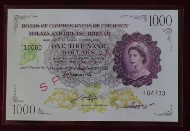 1953 MALAYA & BRITISH BORNEO | 1000 Dollars | Straits Settlement | Specimen
