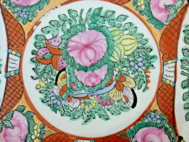 Ancienne Assiette Porcelaine Chinoise Decor Floral/Insectes Rose collection 2