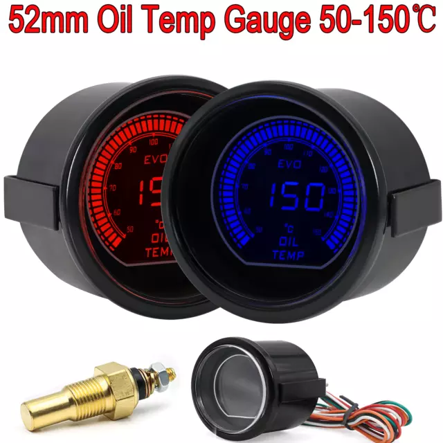 2" 52mm Blue&Red Digital LED Car Auto Oil Temp Temperature Gauge With Sensor