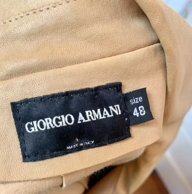 GIORGIO ARMANI TAN unisex stretch lamb skin biker jacket size 48 Made ...