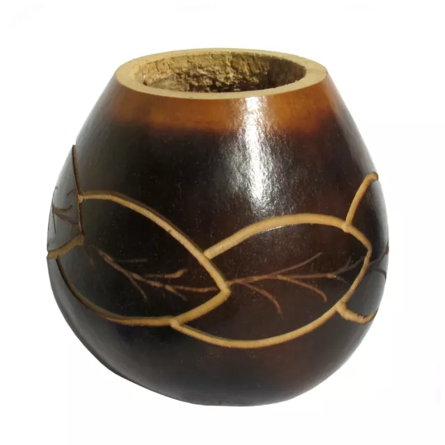 M81 Natural Mate/Gourd/Cup Engraved Guarani Interlocking Leaves For Yerba Mate