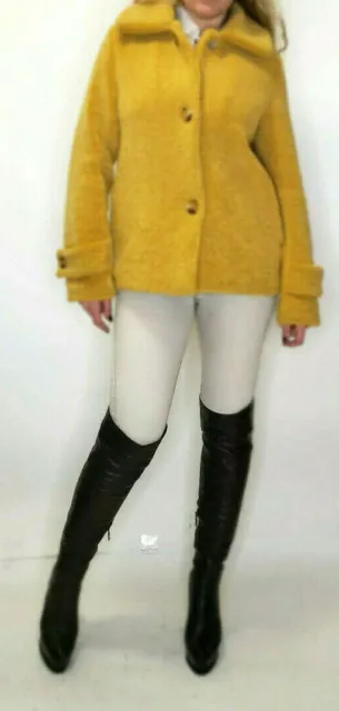 Tahari Women's Yellow Mustard Faux Fur Cozy Winter Teddy Coat Jacket Size S