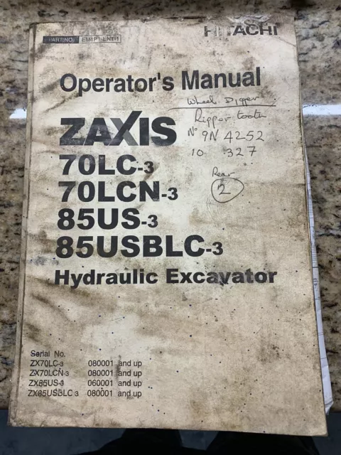 Hitachi Zaxis 70LC LCN 85US USBL Operators Manual