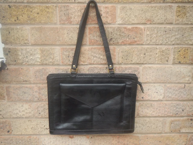 Borsa A Mano Vintage In Vera Pelle Nera, Realizzata In Hong Kong, Qualità