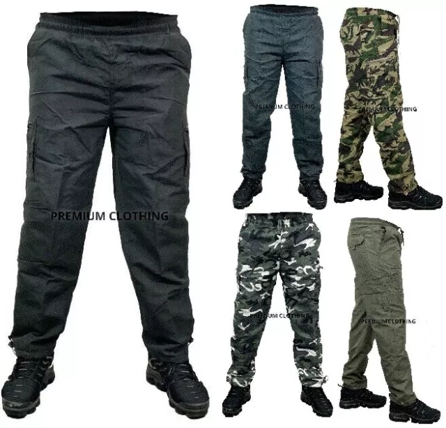 EX STORE Mens Fleece LINED Elasticated Work TROUSERS Cargo Combat Pants BottomsS