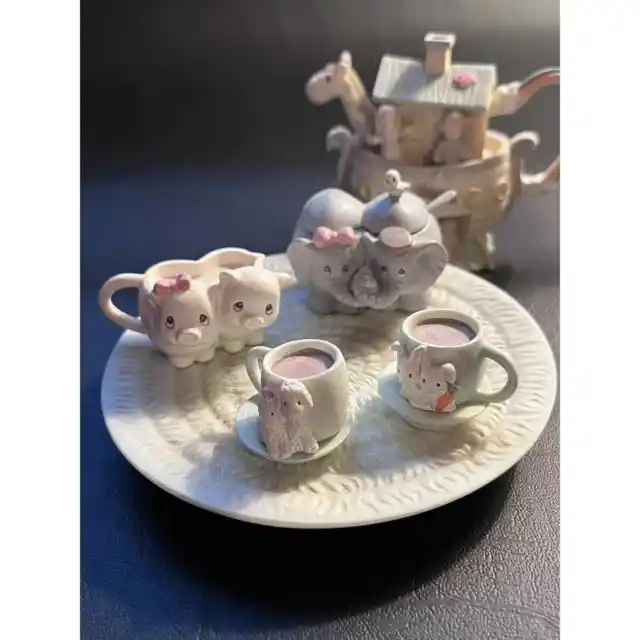 11 Pc Vintage Enesco Precious Moments Noahs Ark Miniature Mini Tea Set 1996