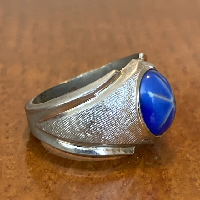vintage park lane ring size 6.5 silvertone faux star sapphire glass gem 3