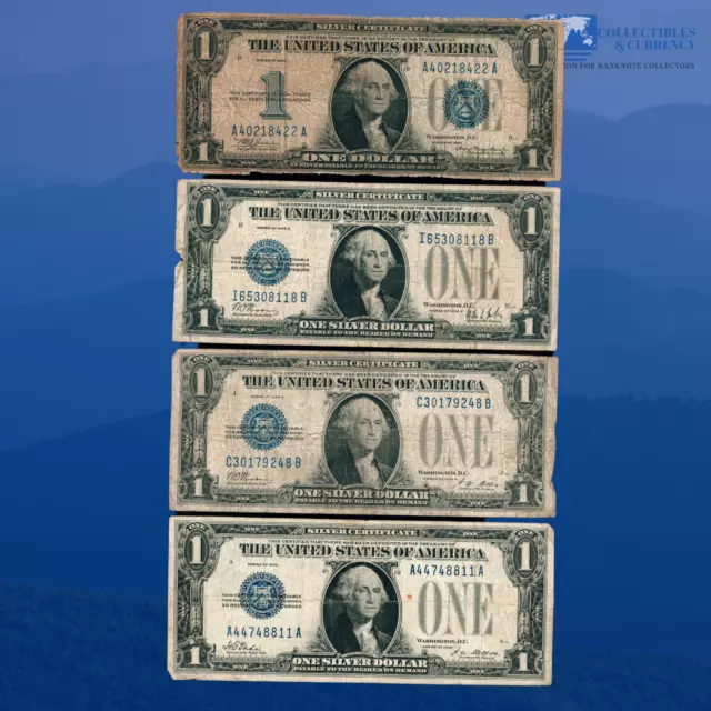 Lot 4 Pcs 1934 1928/A/B $1 One Dollar Silver Certificates Blue Seal, Fine #48811
