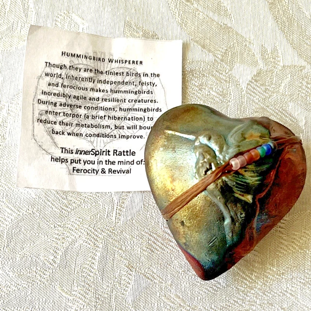 Raku Vintage Art Pottery Heart InnerSpirit Rattle Hummingbird Whisperer Strength