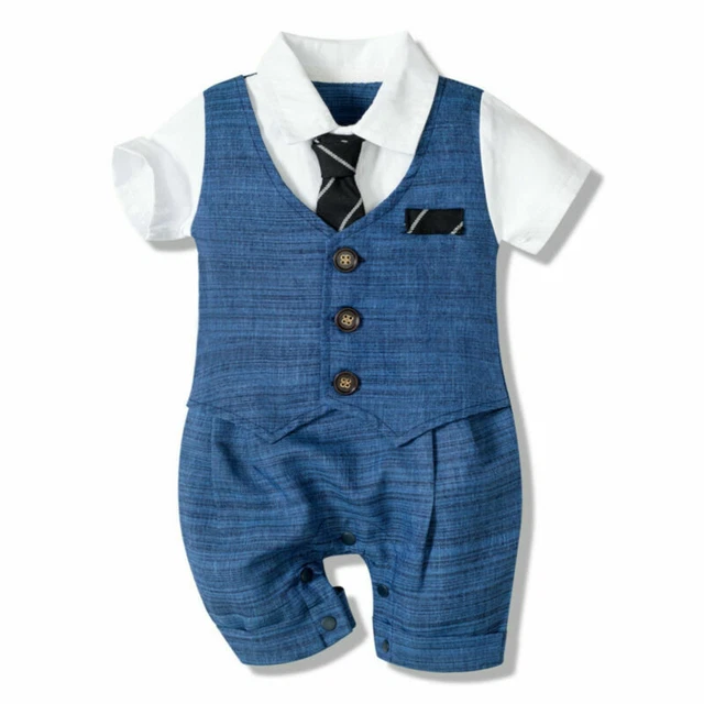 Newborn Infant Baby Boys Gentleman Jumpsuit Button Romper  Outfits Clothes