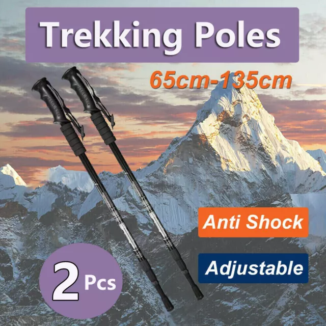 2PCS Lightweight Hiking Trekking Poles Walking Stick Anti Shock Adjustable