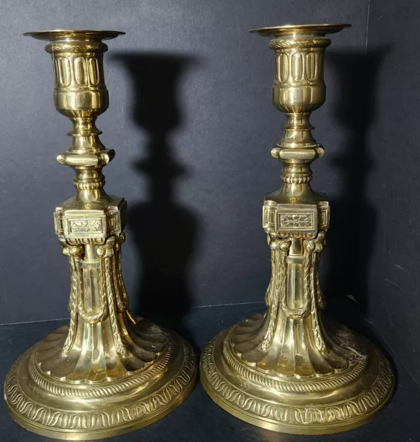 Pair of French Louis XVI Period Bronze Candlesticks  15" Tall