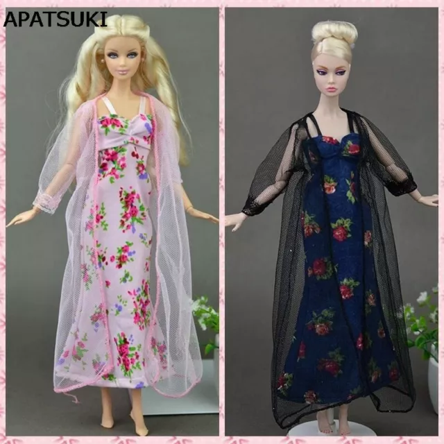 2pcs Sexy Pajamas Lace Costumes Lingerie Doll Long Sleepwear for Barbie Dolls