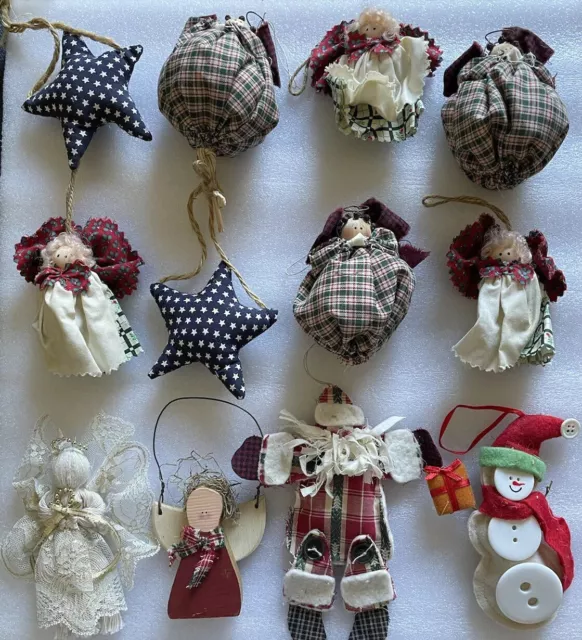 Lot 12 Handmade Christmas Ornaments Wood Spool Angels Stars Carolers ￼Holiday