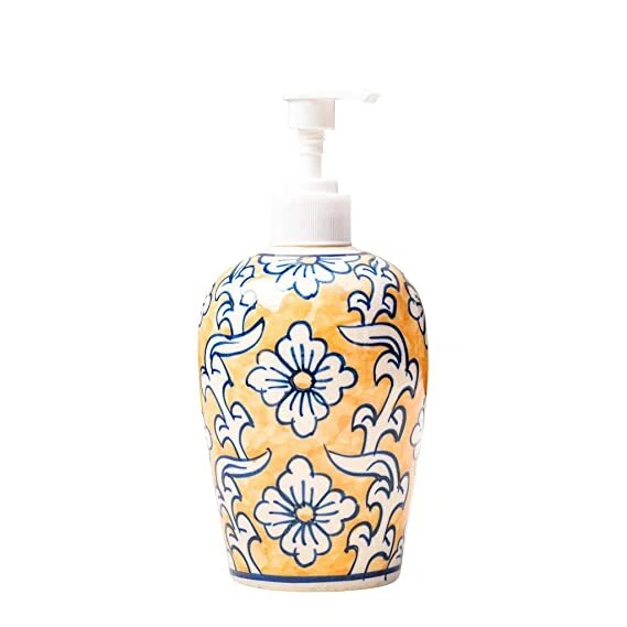Ceramic Hand Painted Soap Dispenser For Bathwear Yellow Color Size 6.5x6.5x14cm
