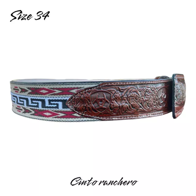 leather belt Cowboy western Cinto Ranchero Size 34 Cinturón Vaqueros