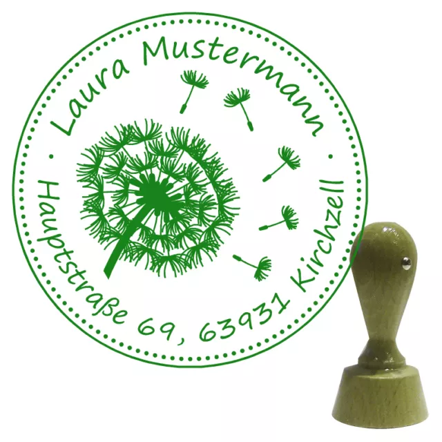 Adressstempel Holzstempel Stempel Name rund Ø 40 mm Motiv * Pusteblume