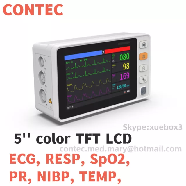 5‘’ Vital Signs ICU Patient Monitor Touch Color TFT ，ECG,RESP,SpO2,PR,NIBP,TEMP