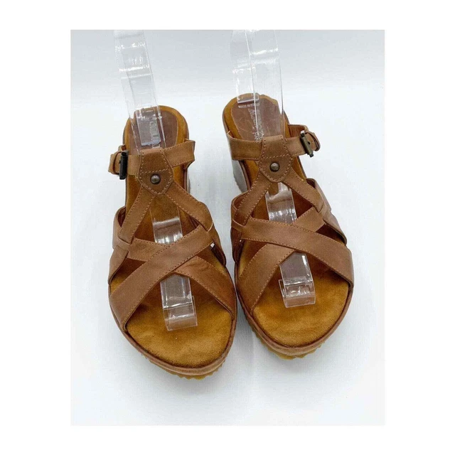 Aquatalia brown leather platform wedge strappy sandals shoes size 8