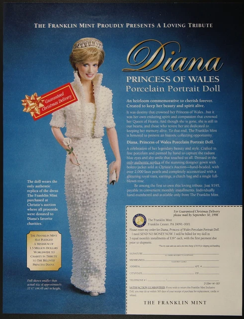 Franklin Mint Diana Princess Wales Porcelain Portrait Doll Vintage Print Ad 1998
